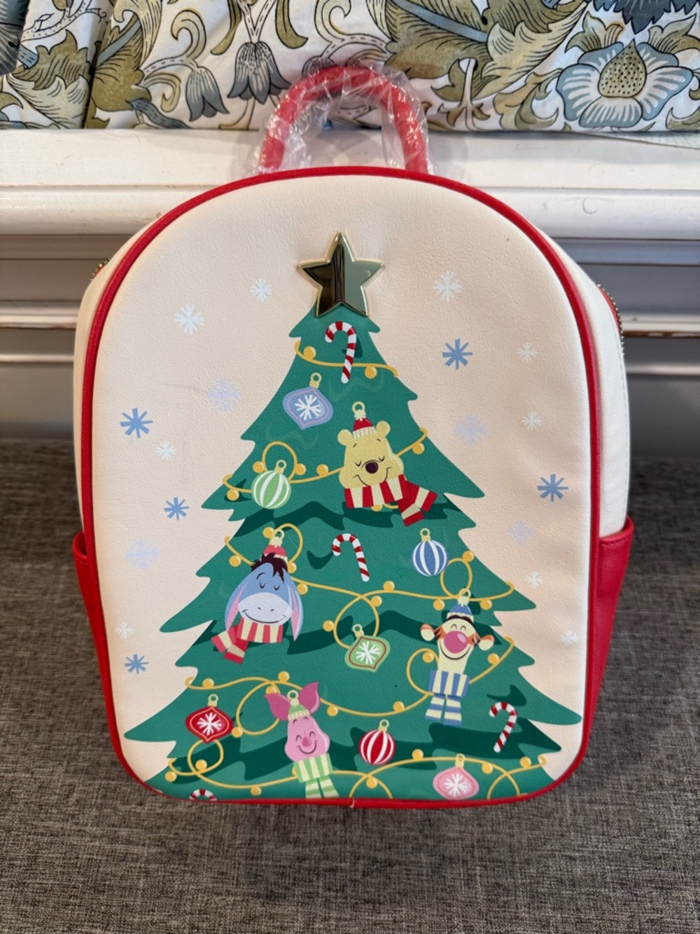 Disney Winnie the Pooh Christmas Tree Her Universe Backpack- Cream & Red